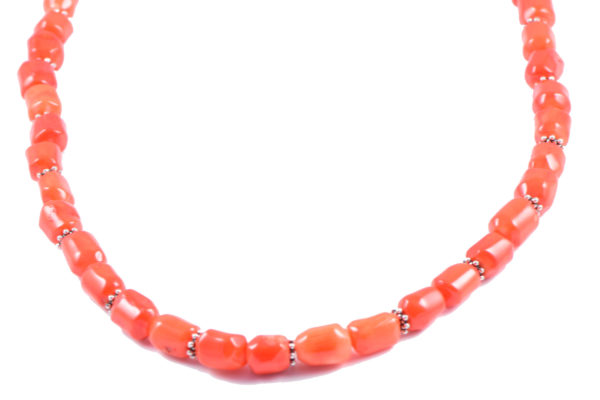 AqBeadsUk Classic Semi-Precious 14-11x10mm Gemstone Orange Coral Tube Beads 19 inch Luxury Handmade Women's Necklace