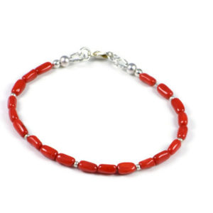 AqBeadsUk Classic Semi-Precious 7x4mm Gemstone Red Coral Tube Beads 7.3 inch Luxury Handmade Women's Bracelet 