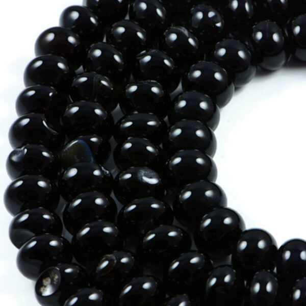 AqBeadsUk Semi-Precious Crystal Energy Stones with Natural Healing Power - Premium Genuine Black Agate 10x12mm Rondelle Gemstone Jewellery Making Beads on 15.5 inch Strand