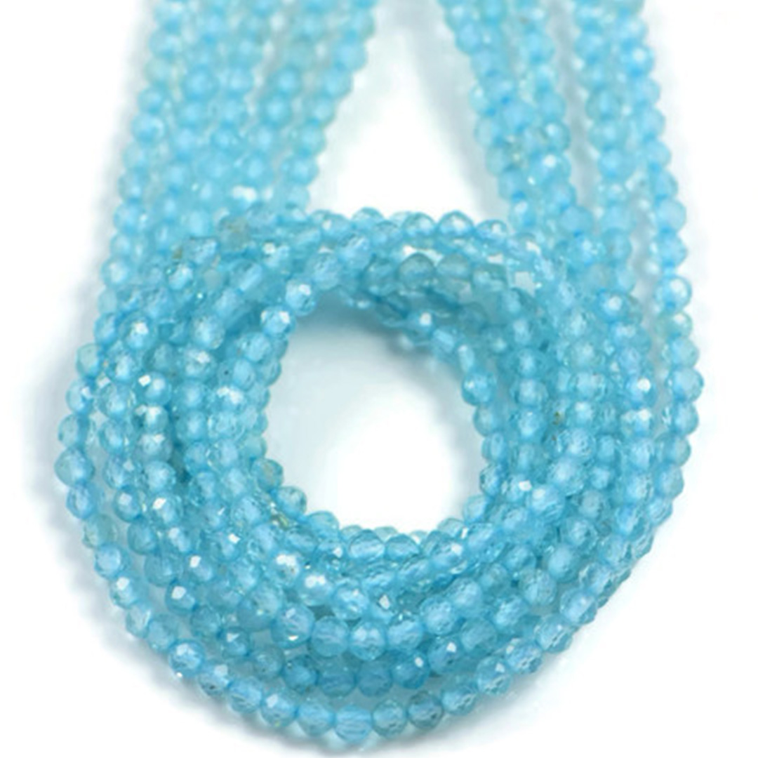 Semi Precious Beads| Micro Faceted Sky Blue Apatite Beads| AqBeads.Uk