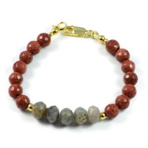 Semi-Precious Gemstone Labradorite-Goldstone Beads 7.25" Hand-Knotted Women's Bracelet with 100% Silk Thread