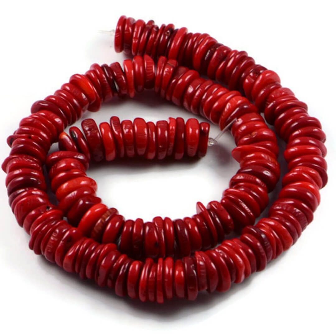 Semi Precious Beads| Red Coral 10-12x4mm Disc |AqBeadsUK